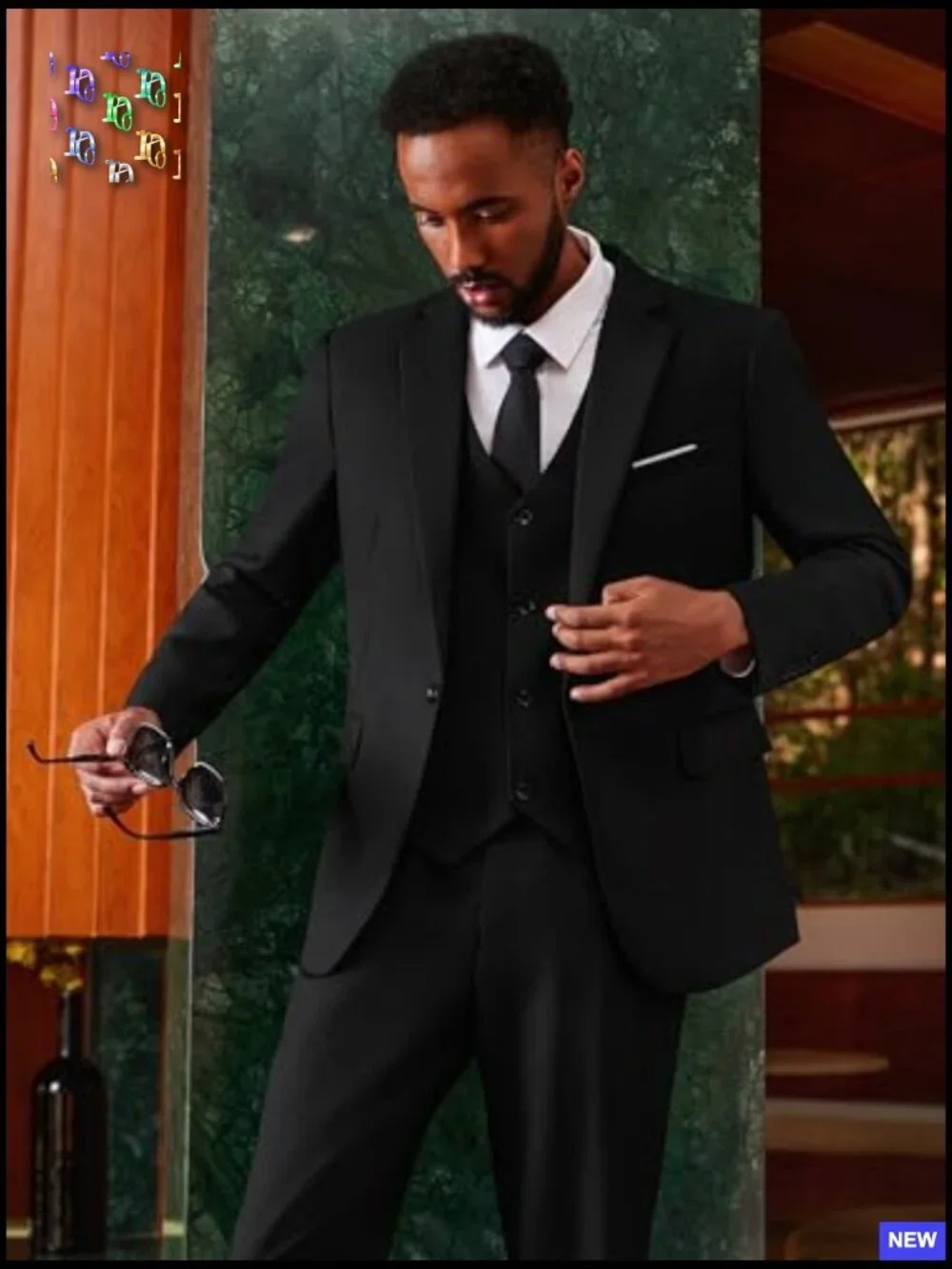 Elegant Slim Fit Suit Set One Button Blazer Vest Pants Formal Party Wear